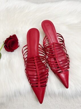 Red straps mules